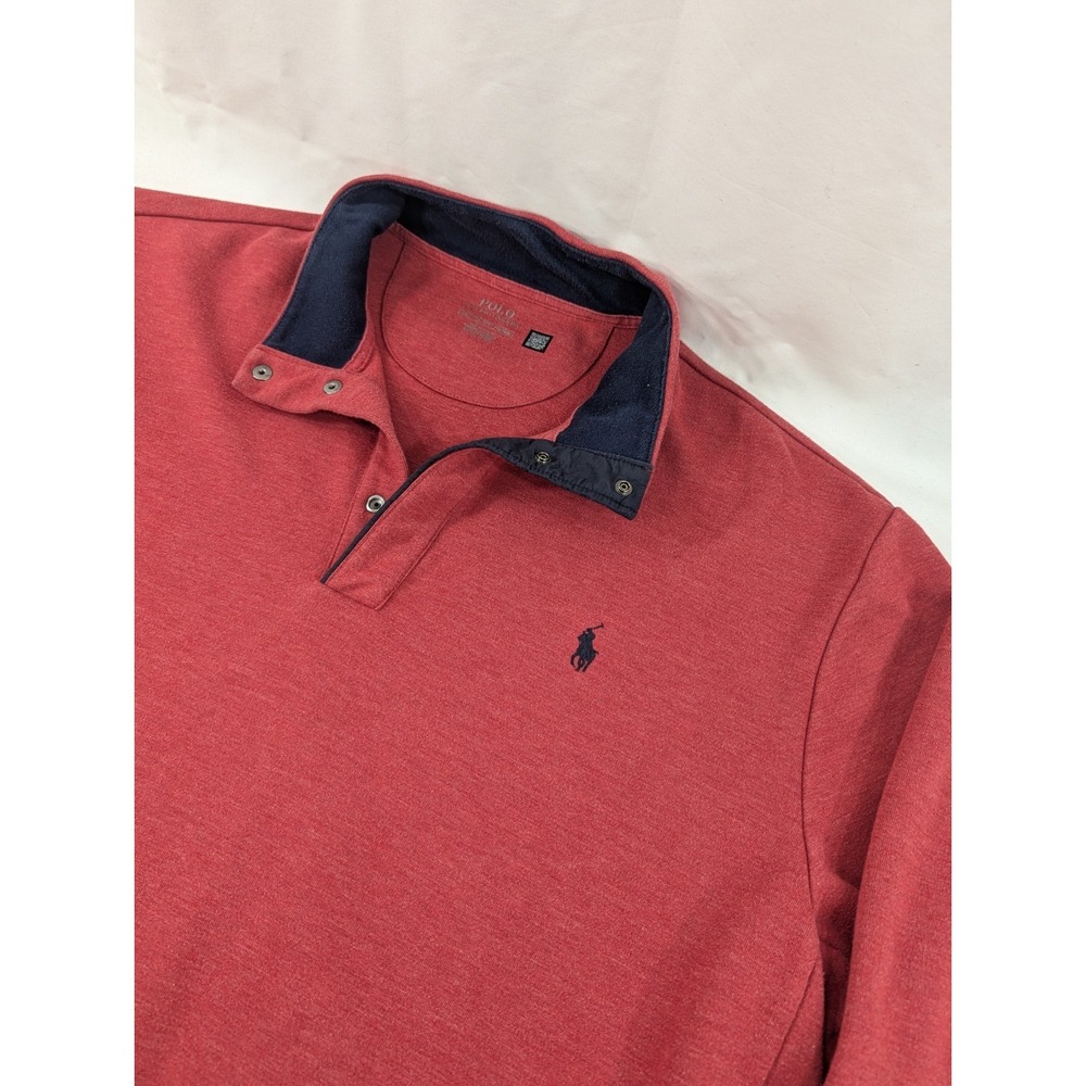 Polo Ralph Lauren Double Knit Red Mockneck Pullover Sweatshirt 1/2 Button XXL